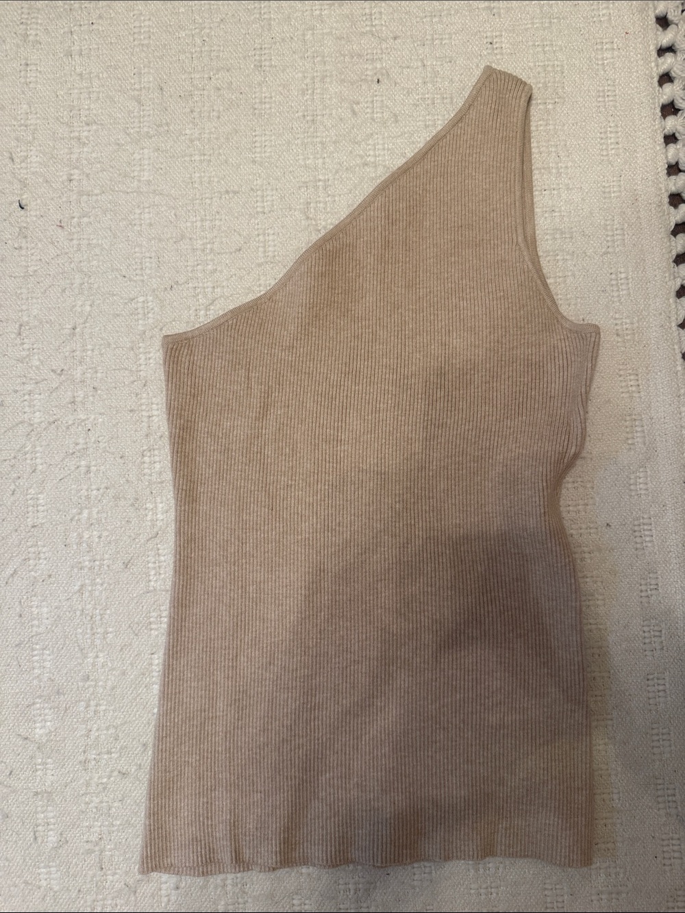 One-Shoulder Ribbed Knit Top - Beige - Picture 1 of 2